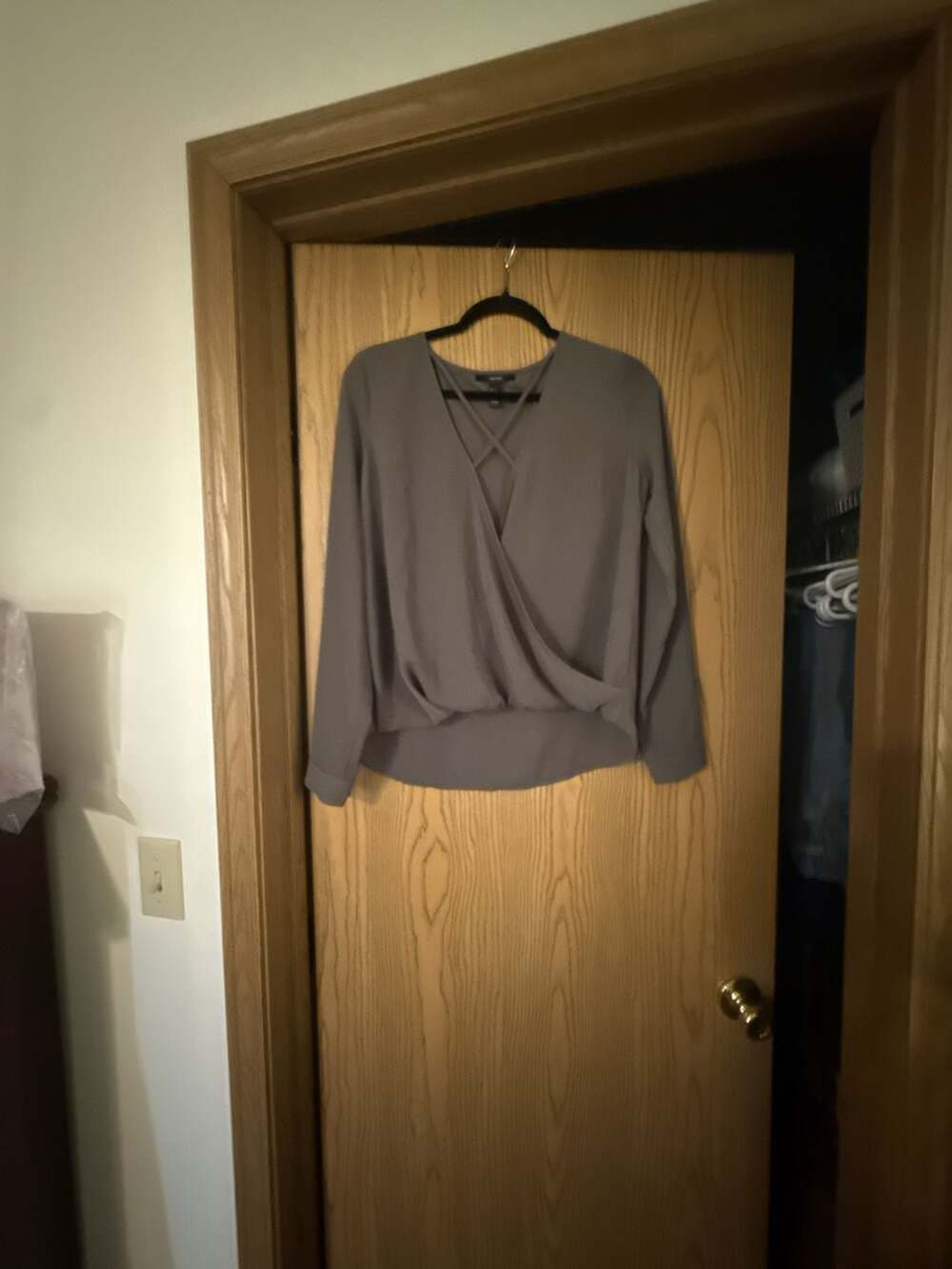 Forever 21 Gray Long Sleeve Crisscross Wrap Blouse Size S